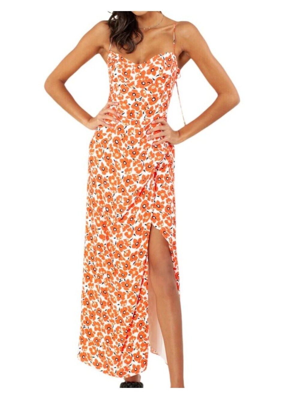 HALE BOB white orange floral maxi summer dress sz L